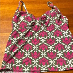 Lands' End Green and Pink Ruched Tankini Swimsuit